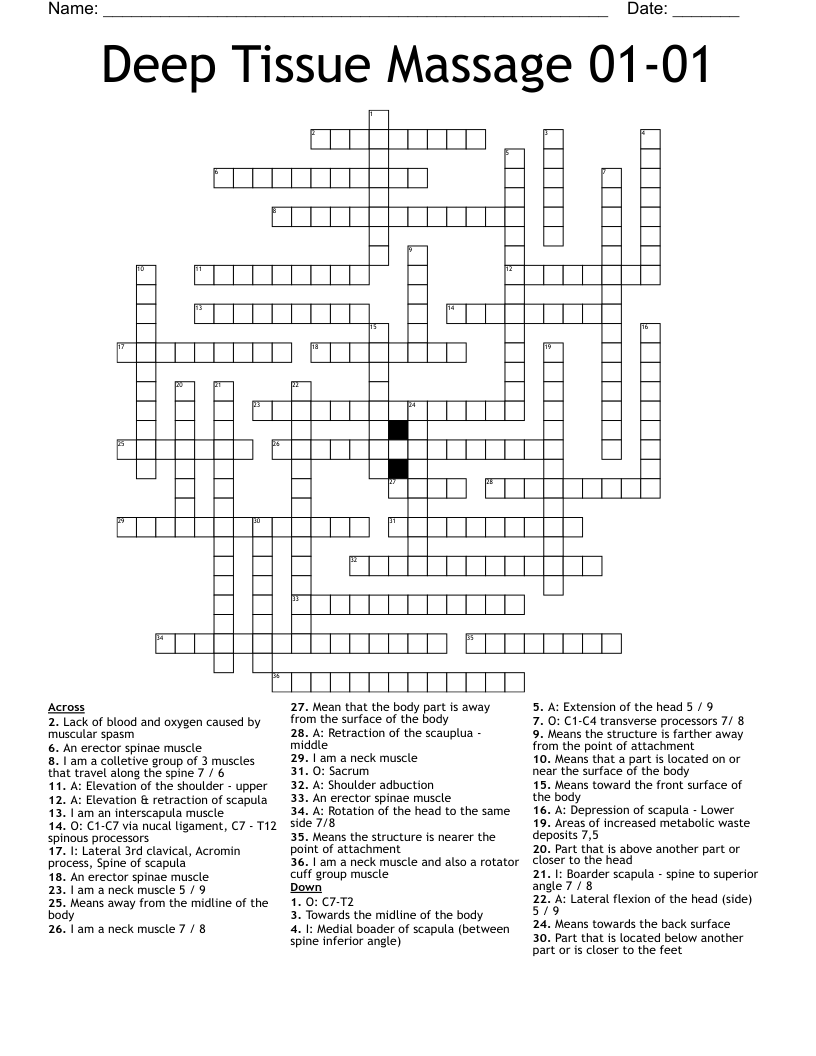 Deep Tissue Massage 0101 Crossword WordMint