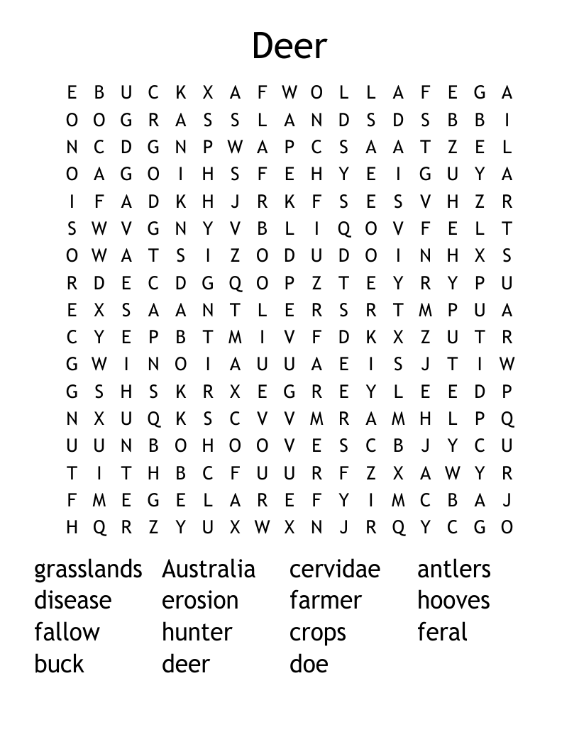 Deer Word Search WordMint