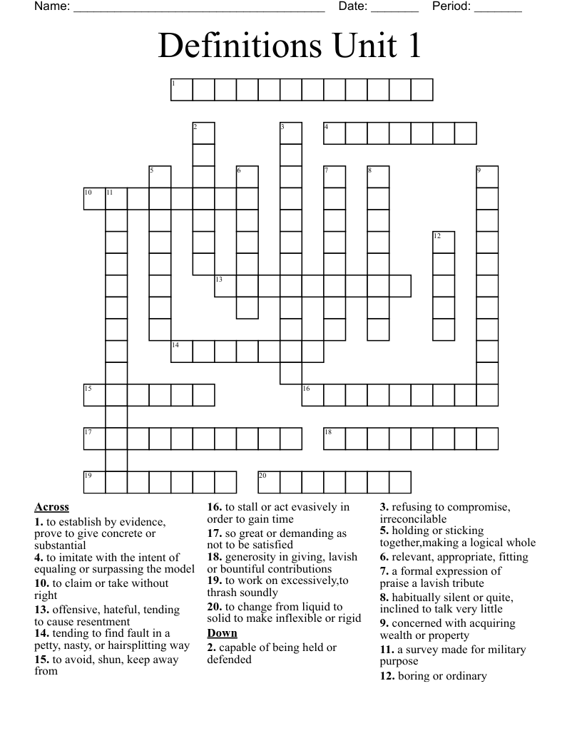 Unit 1 Vocabulary Crossword Puzzle WordMint