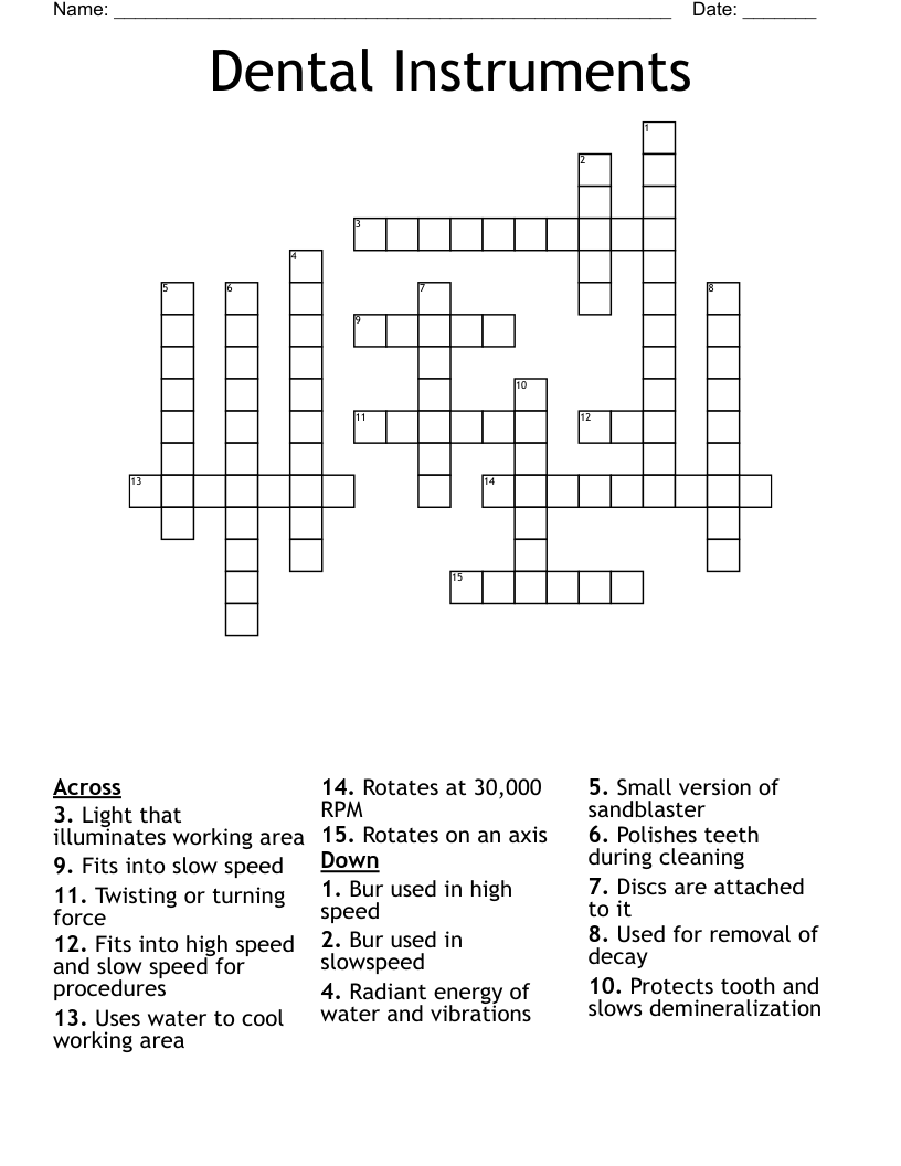 Dental Instruments Crossword WordMint
