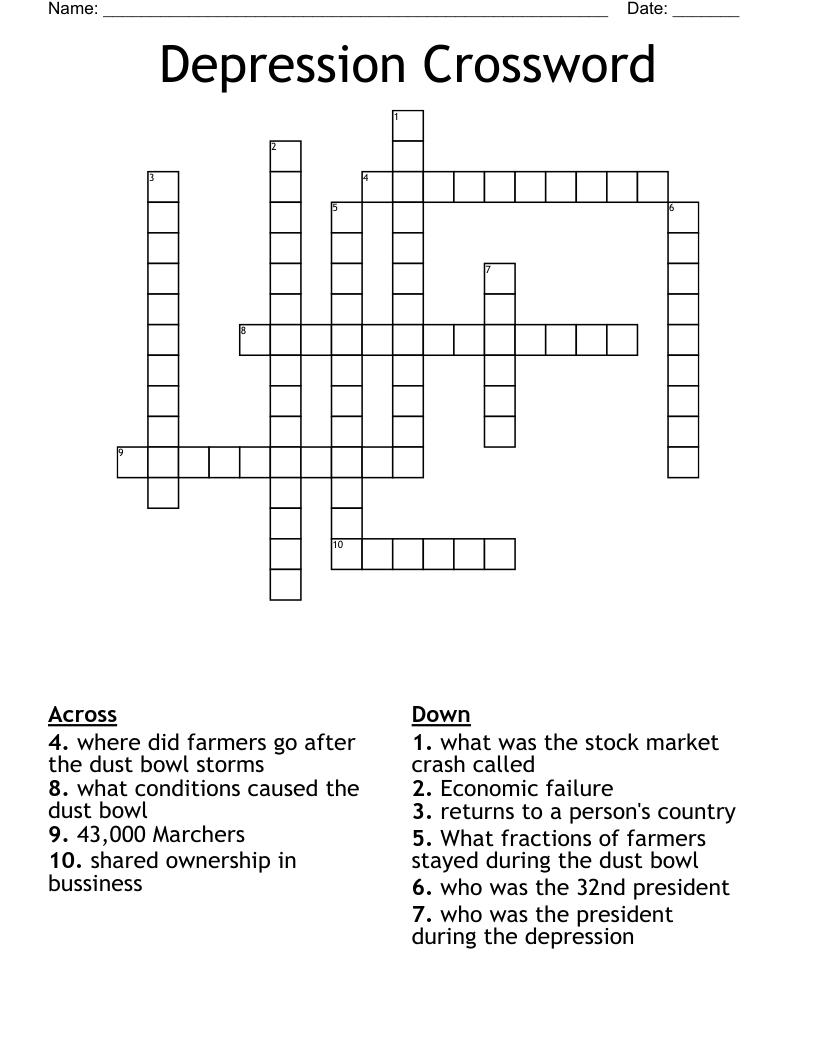 Depression Crossword WordMint