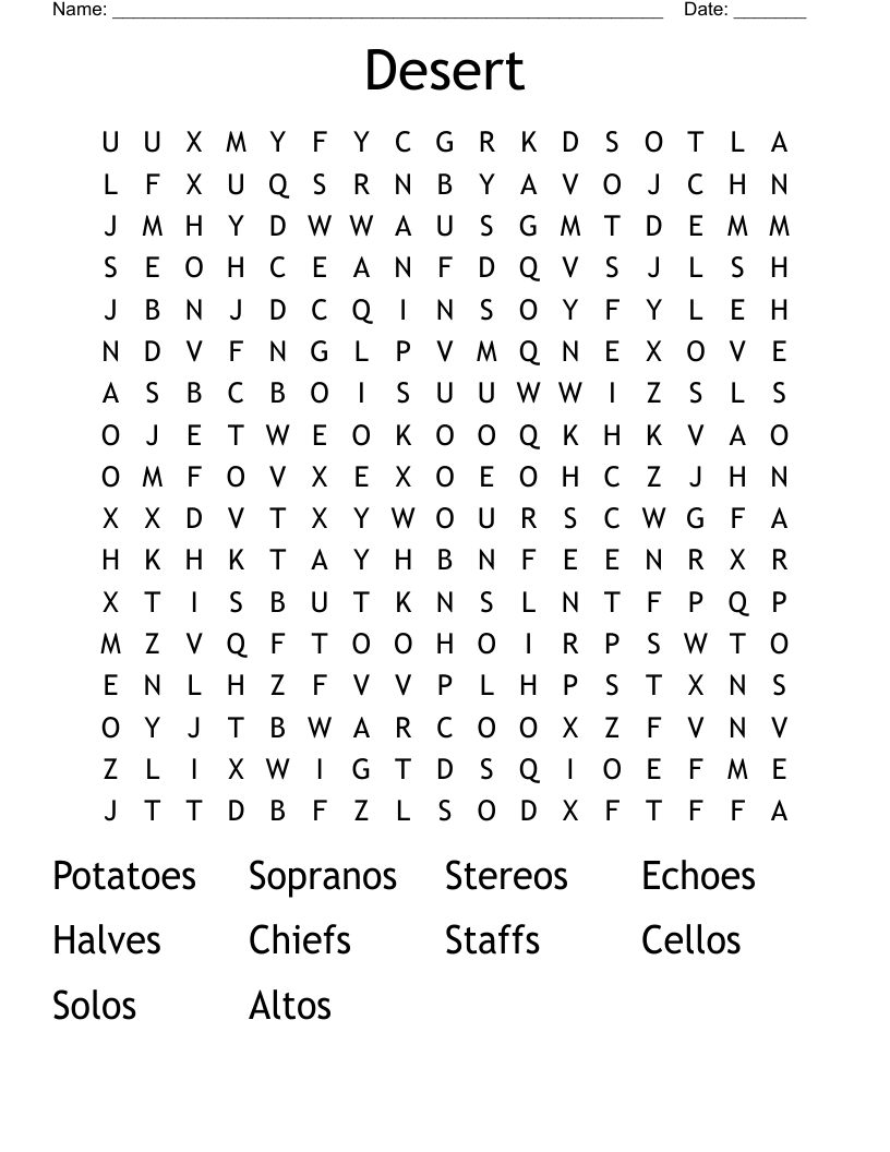 Desert Word Search WordMint