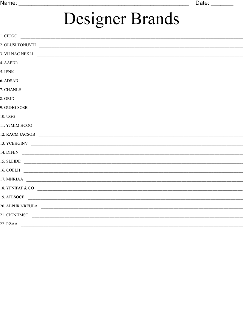 Clothing Brands Word Search WordMint