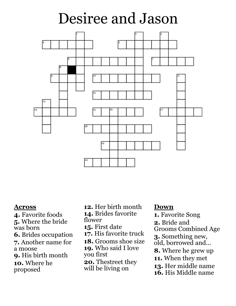 Desiree and Jason Crossword WordMint
