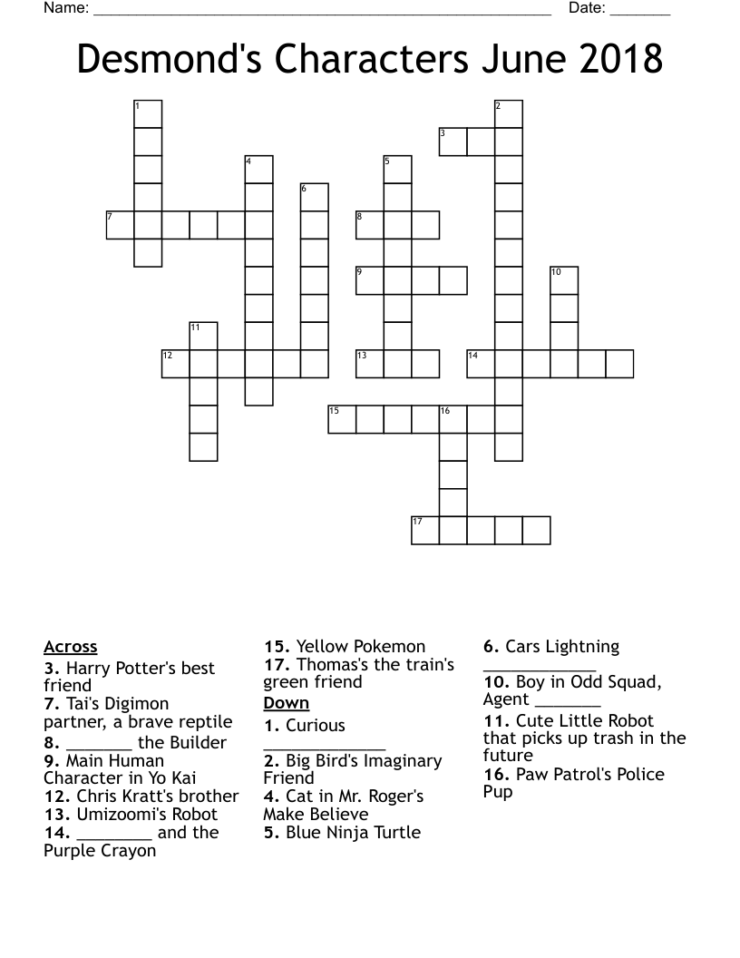 Desmond's Characters June 2018 Crossword WordMint
