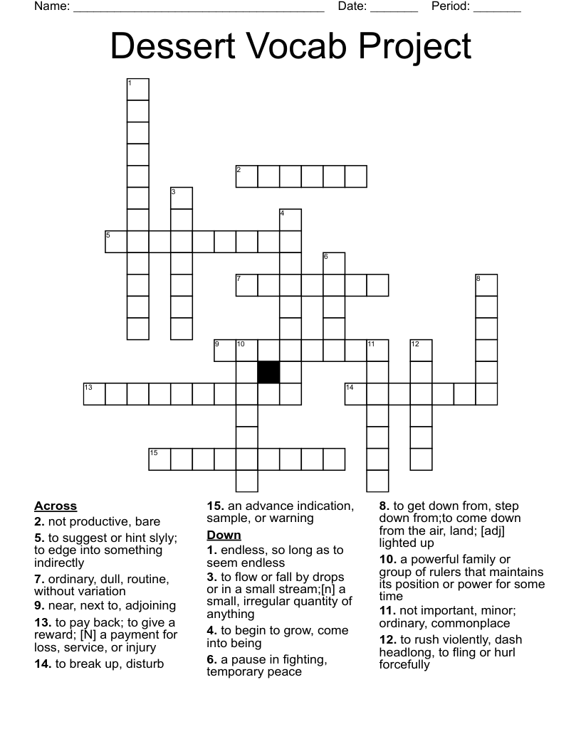 Dessert Vocab Project Crossword WordMint
