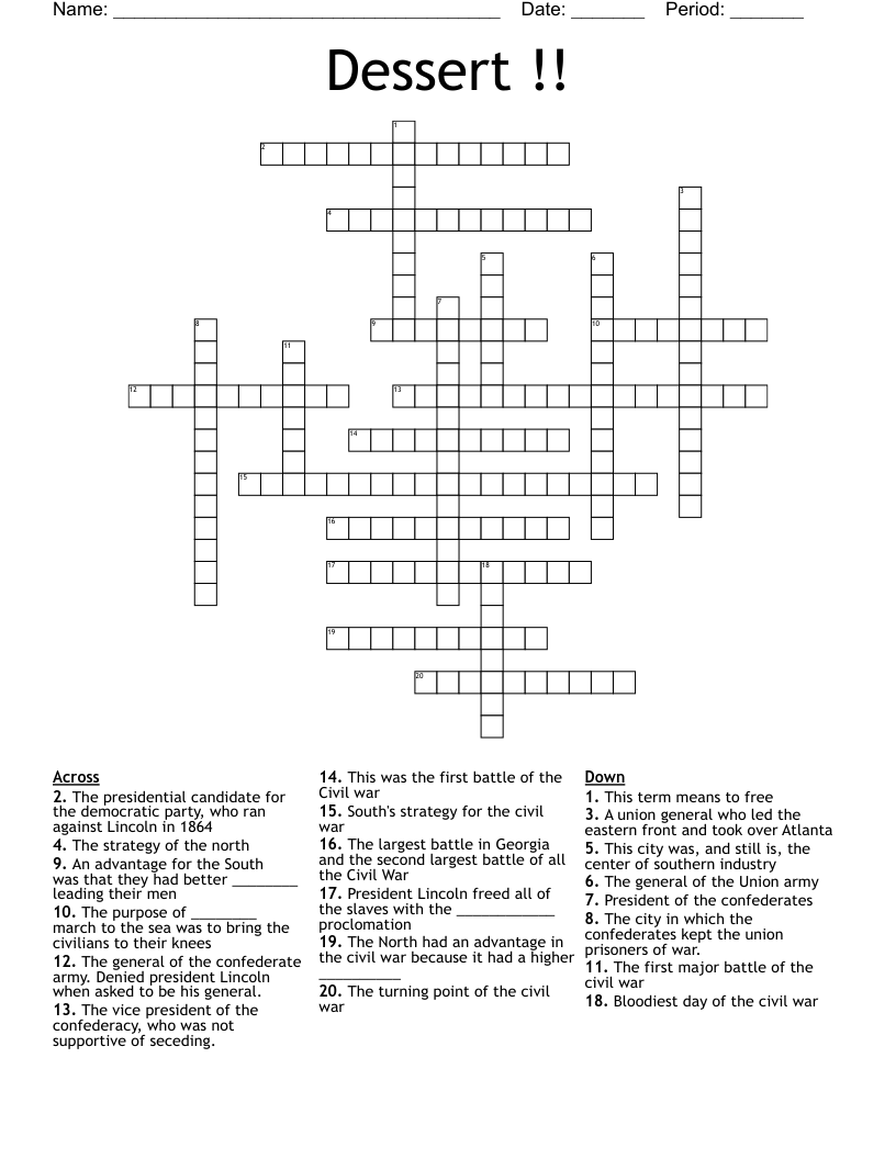 Dessert !! Crossword WordMint