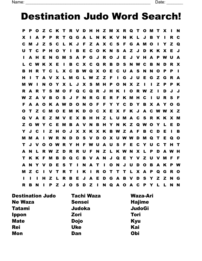 Destination Judo Word Search! WordMint