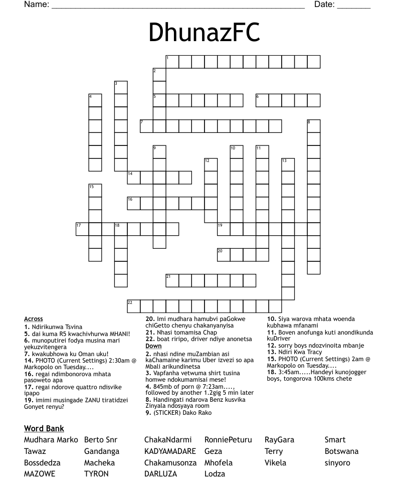 DhunazFC Crossword WordMint