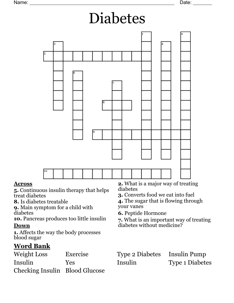 Diabetes Crossword WordMint