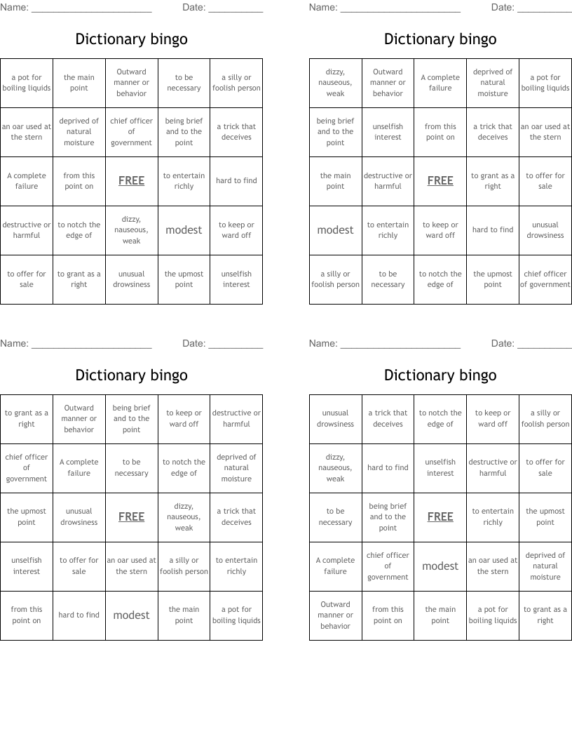 Dictionary bingo WordMint