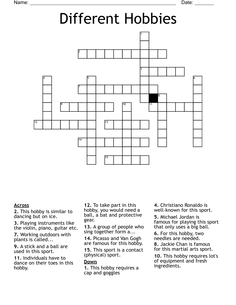 Different Hobbies Crossword WordMint