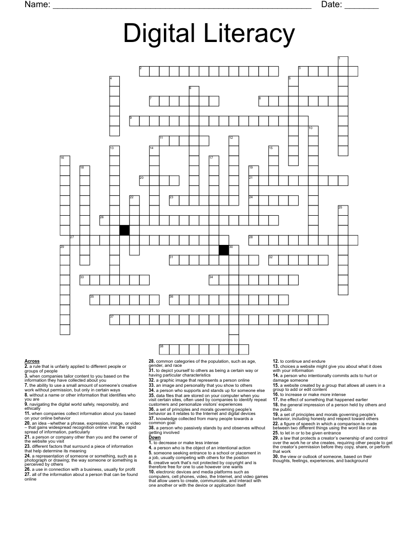 Digital Literacy Crossword - WordMint