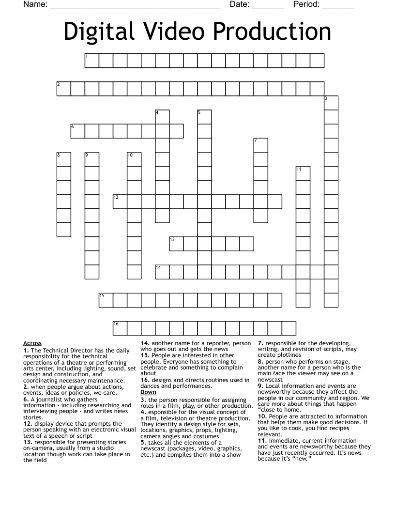 Similar to Broadcast Journalism Crossword WordMint