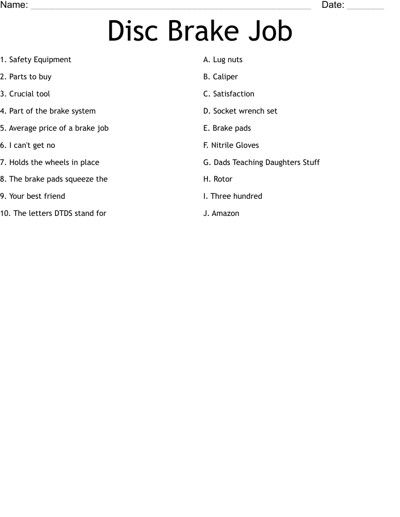 Disc Brake Job Worksheet WordMint