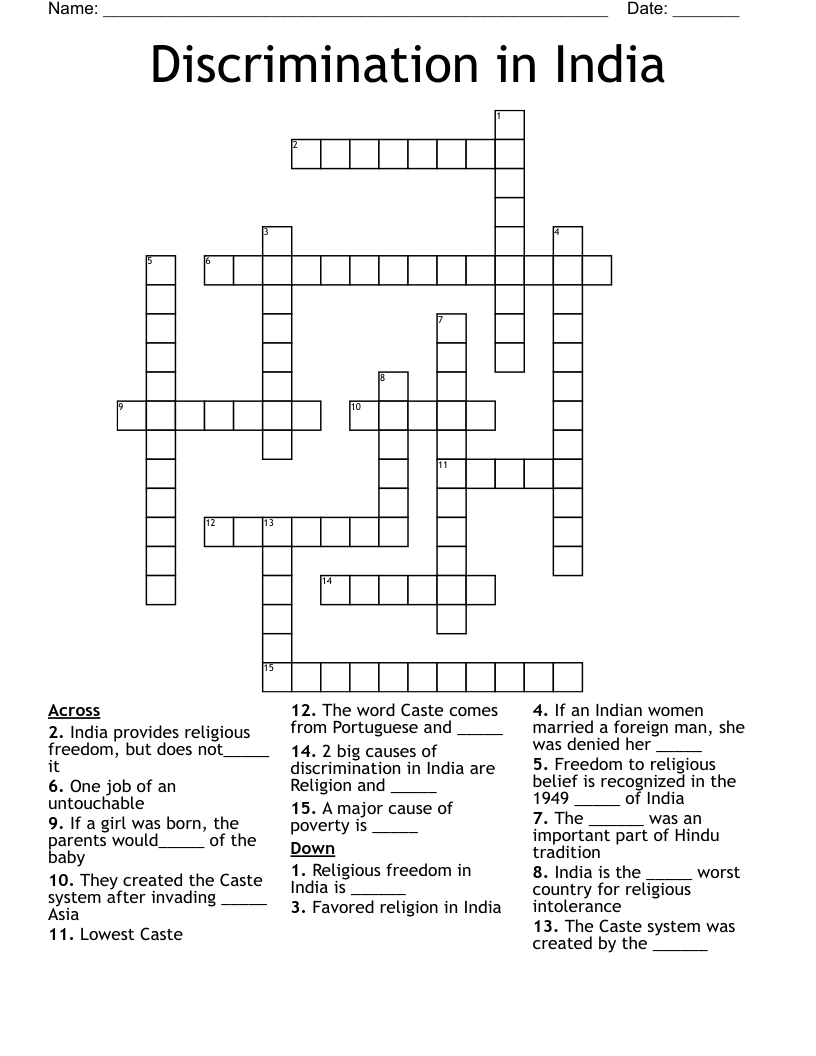 Discrimination in India Crossword WordMint