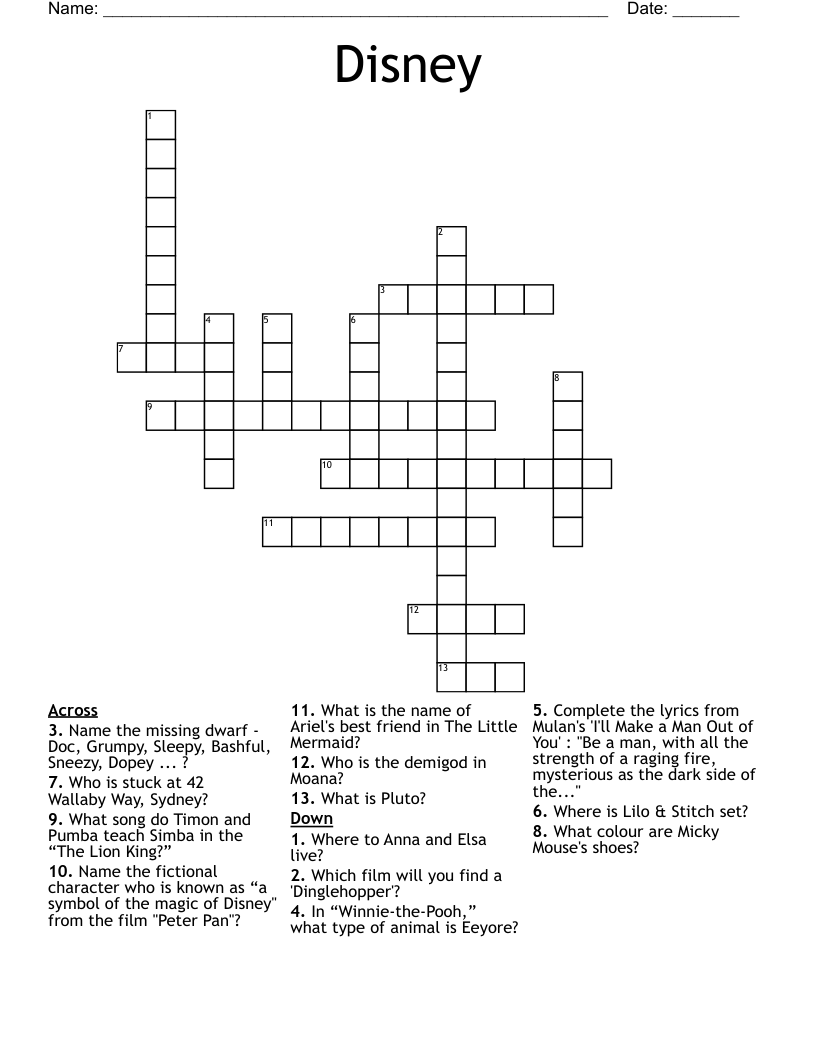 Disney Crossword WordMint