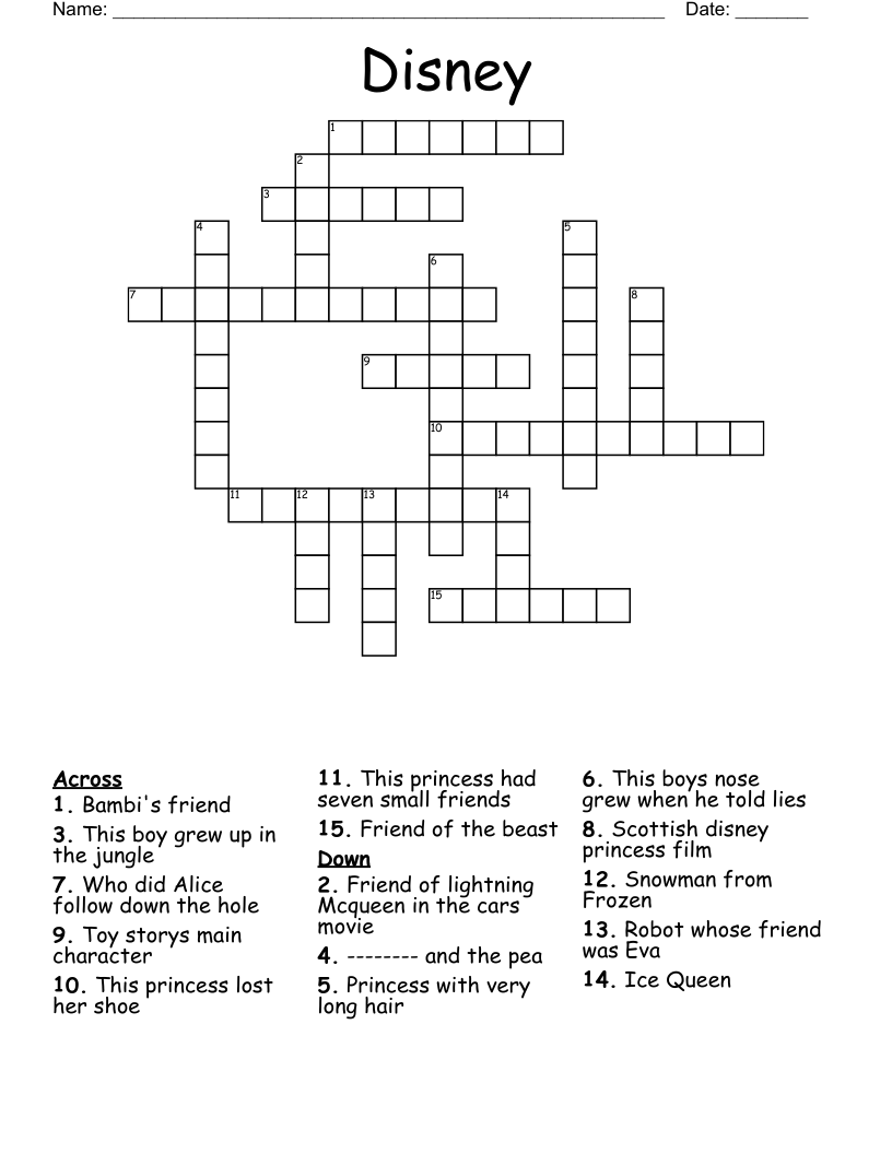 Disney Crossword - WordMint