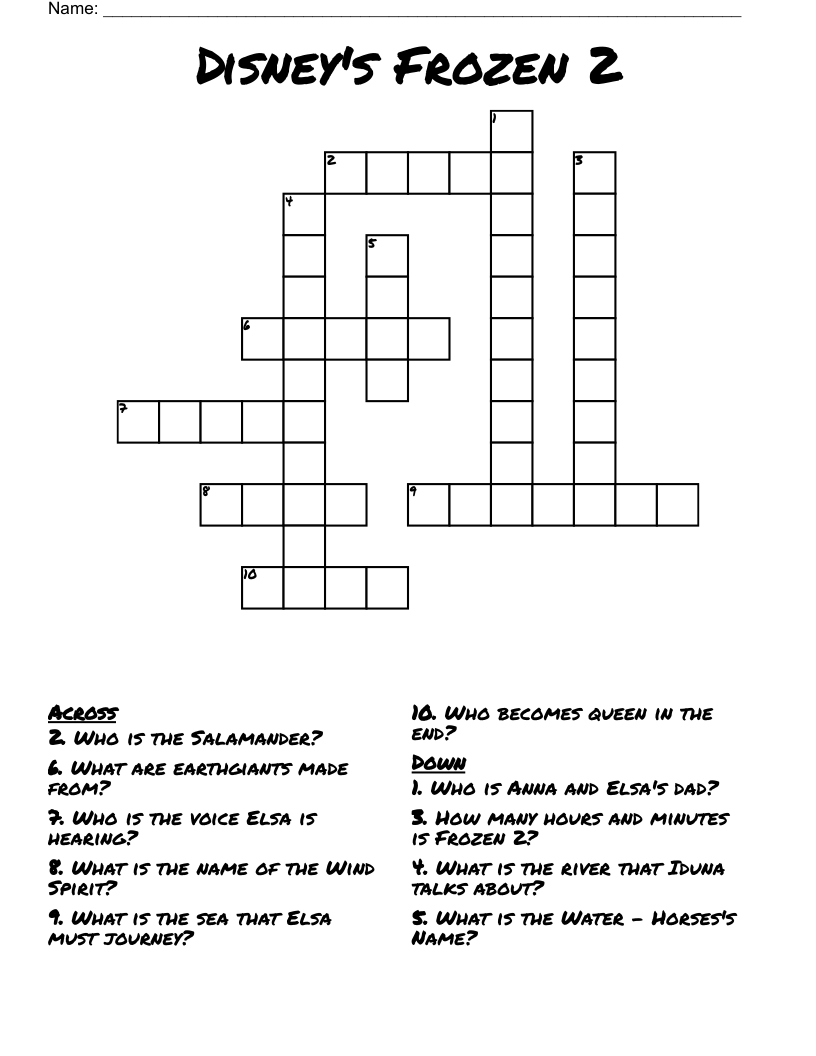 Disney's Frozen 2 Crossword WordMint