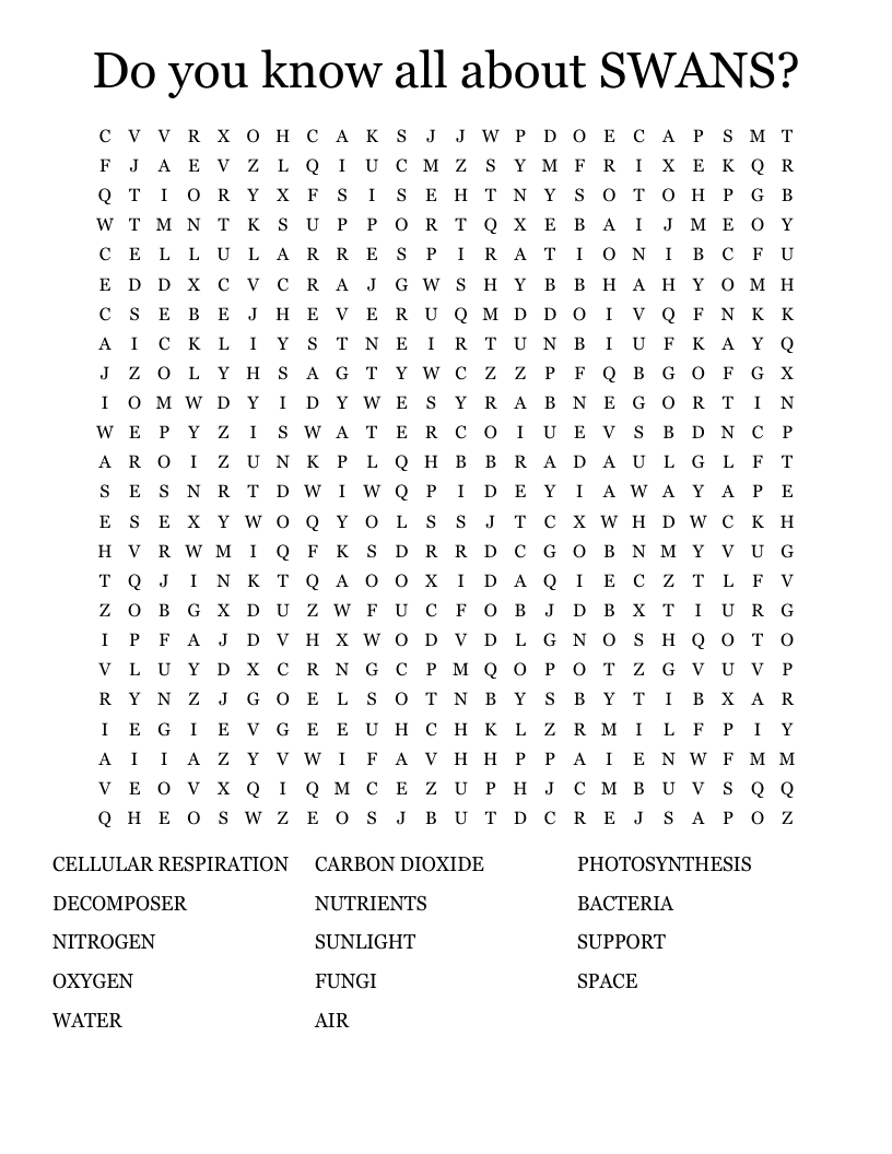 Do you know all about SWANS? Word Search WordMint