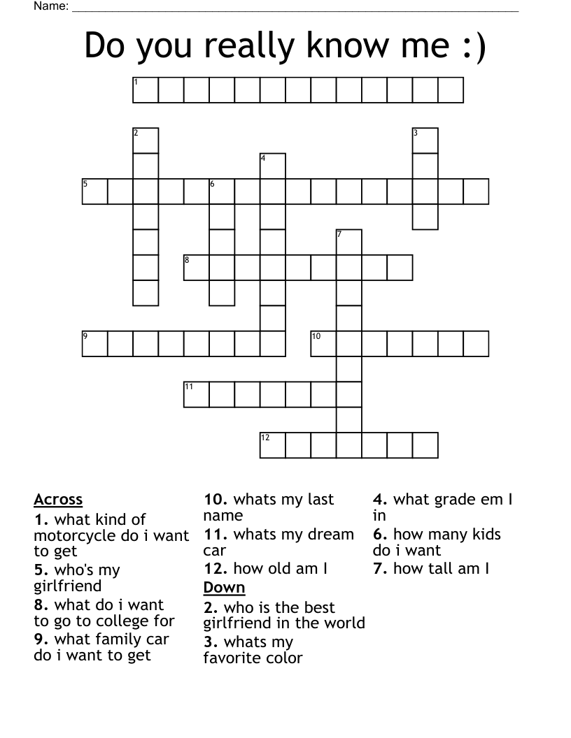 Do you really know me ) Crossword WordMint