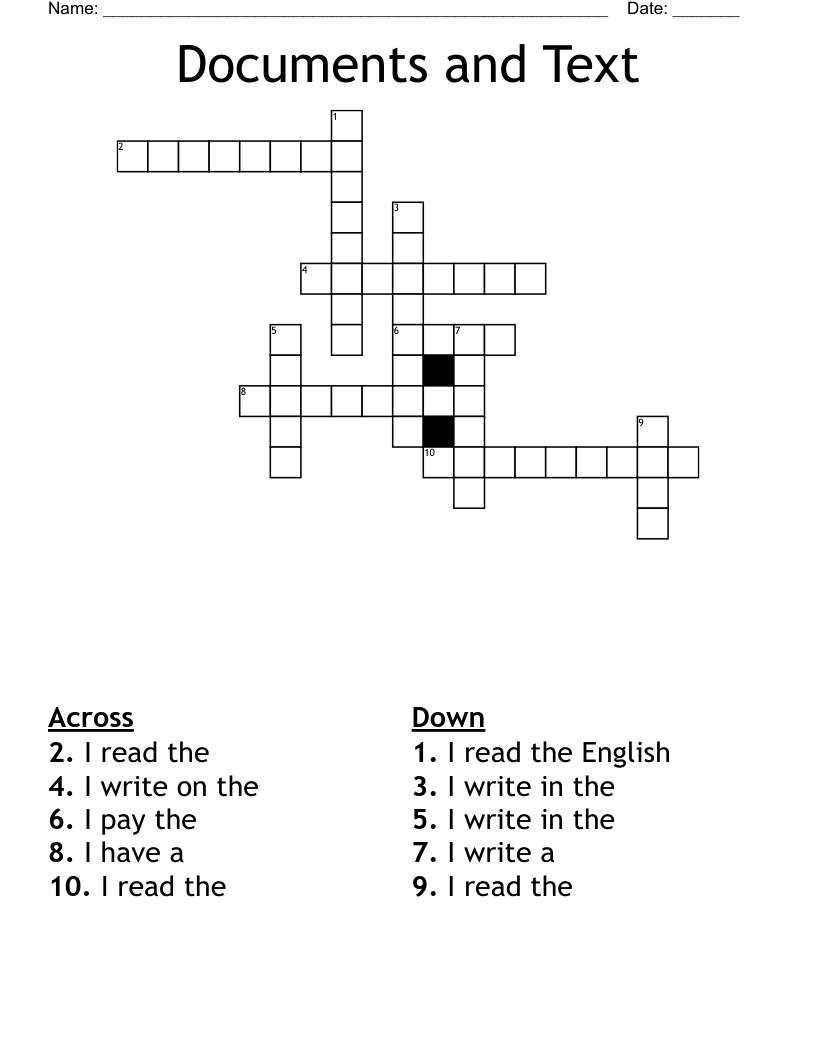 Documents and Text Crossword WordMint