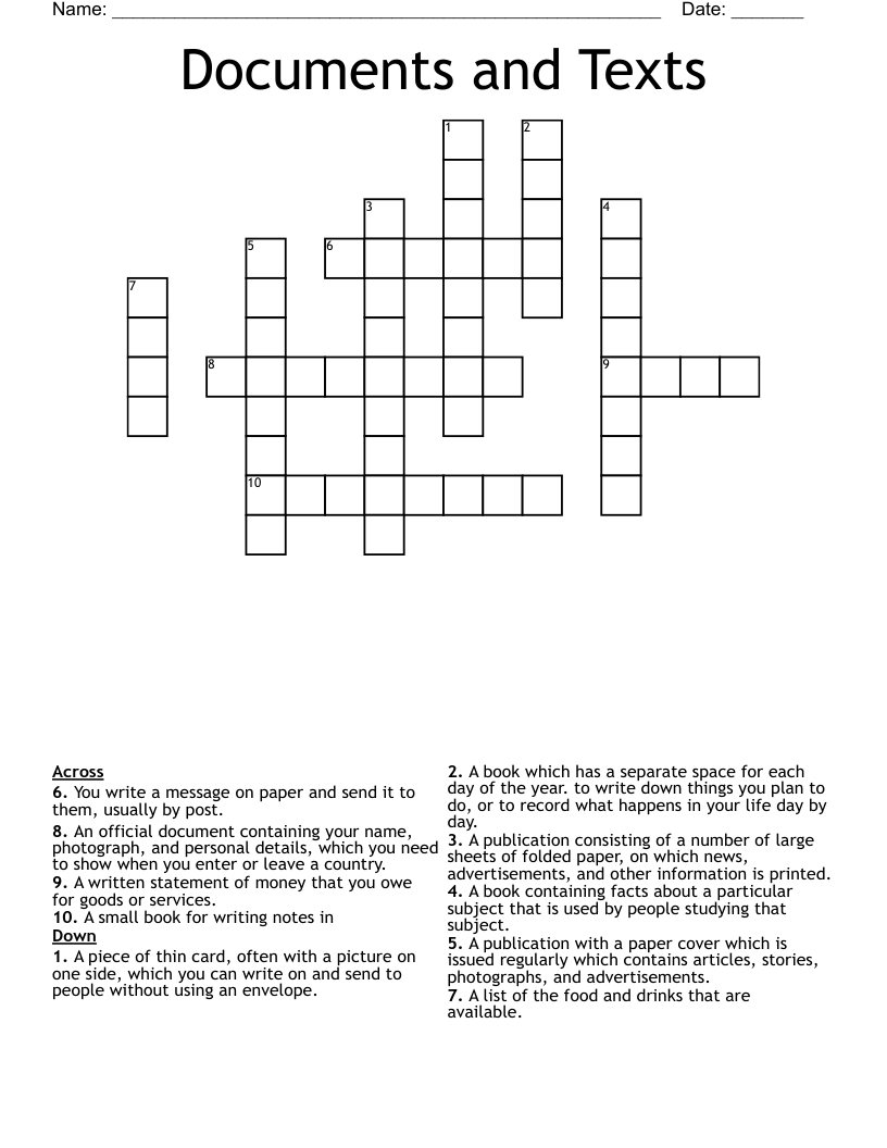 Documents and Texts Crossword WordMint
