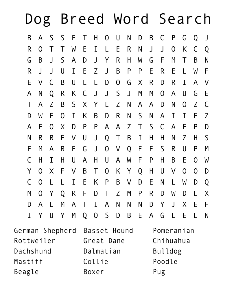 Dog Breed Word Search WordMint