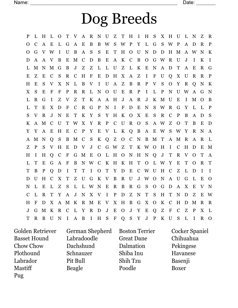Dog Breed Word Scramble WordMint