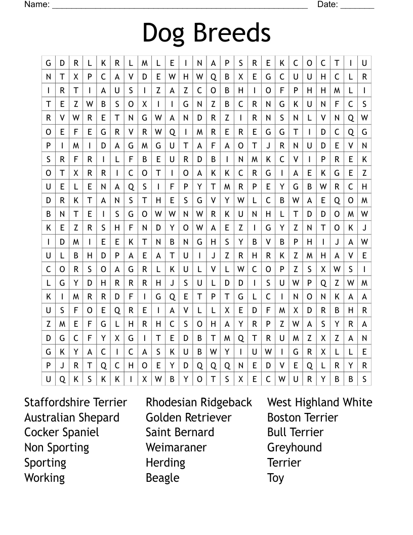 Free Printable Dog Word Search Word Search Maker