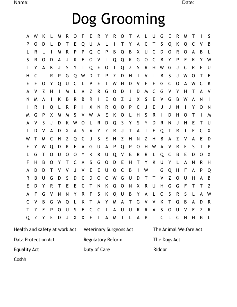 Dog Grooming Word Search WordMint