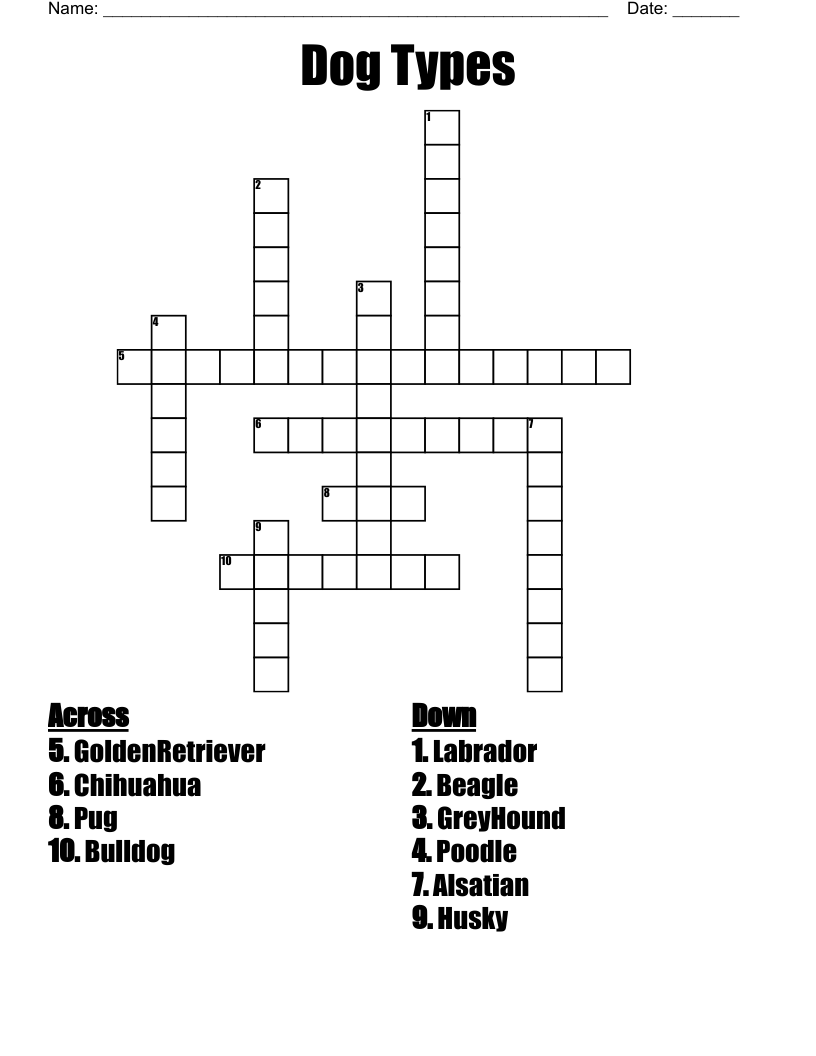 Dog Types Crossword WordMint