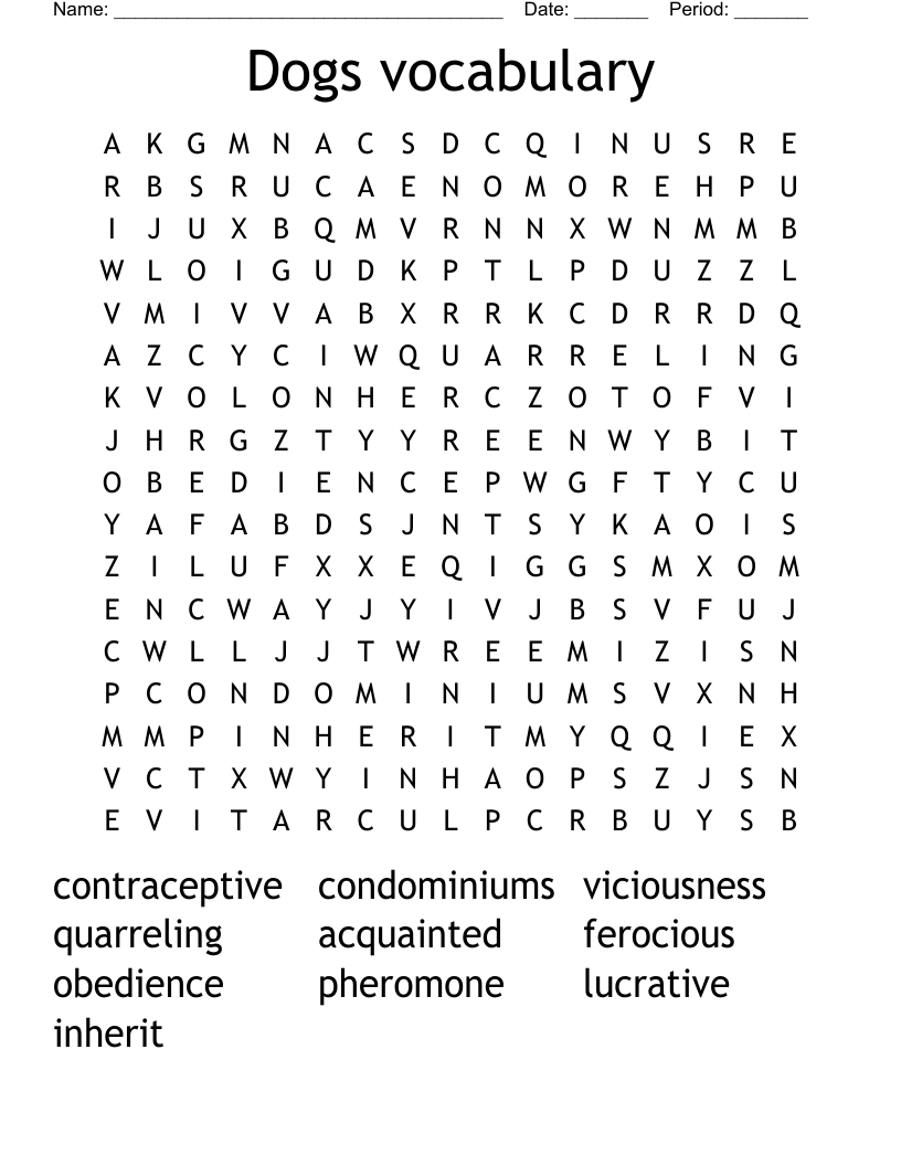 Dogs vocabulary Word Search WordMint