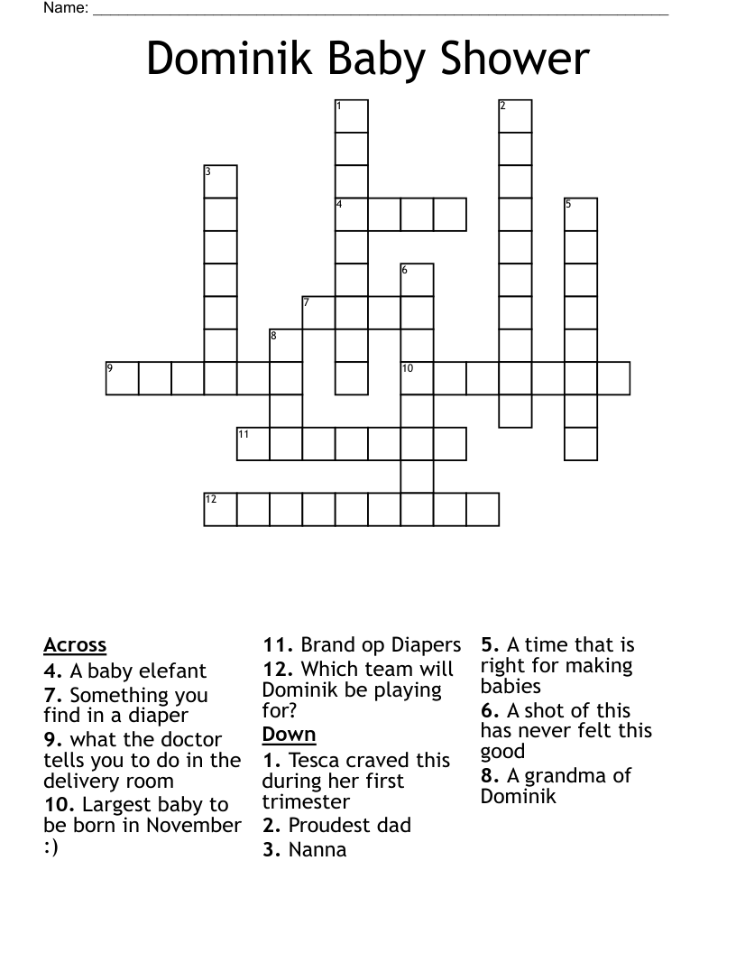 Dominik Baby Shower Crossword WordMint