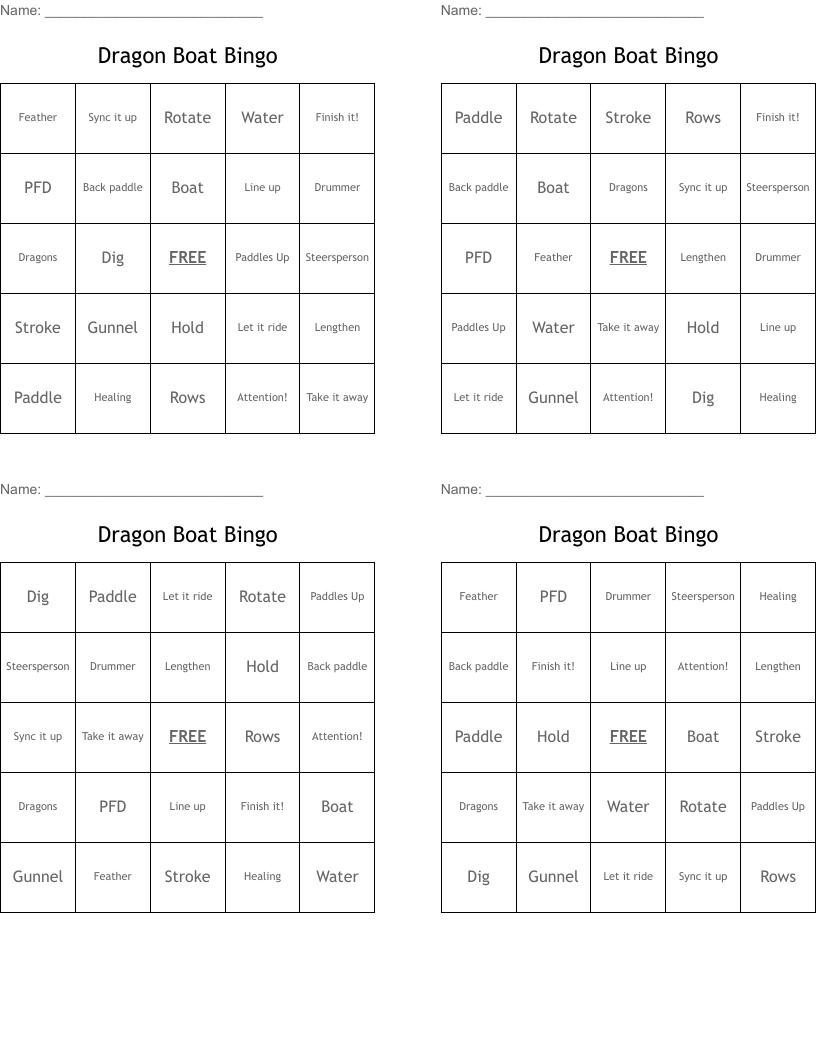 Dragon Boat Bingo WordMint