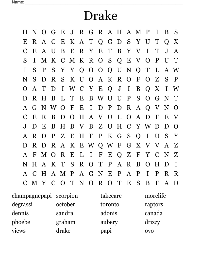 Drake Word Search WordMint