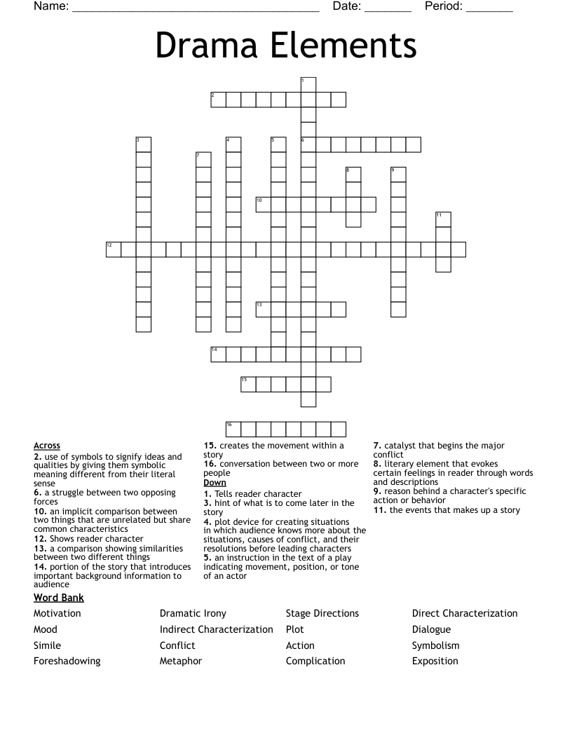 Drama Elements Crossword WordMint