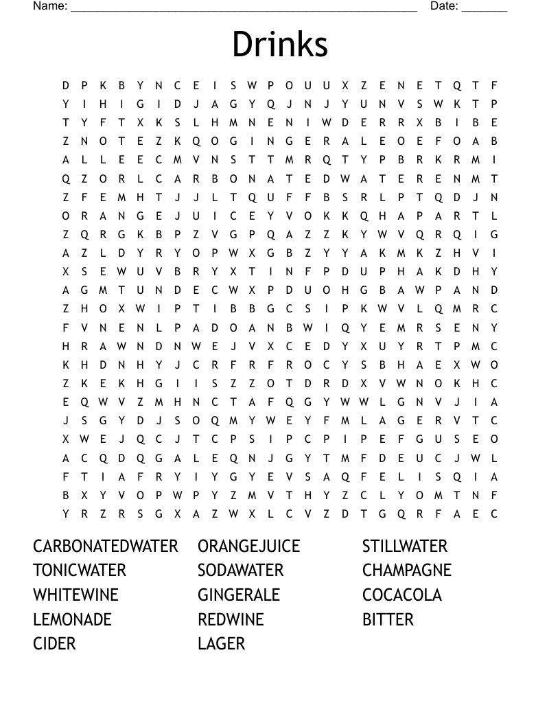 Drinks Word Search WordMint