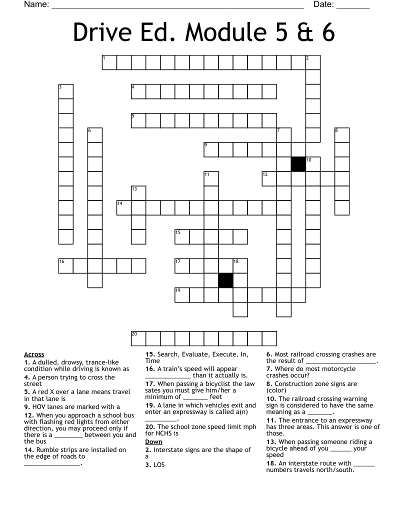 Drive Ed. Module 5 & 6 Crossword WordMint