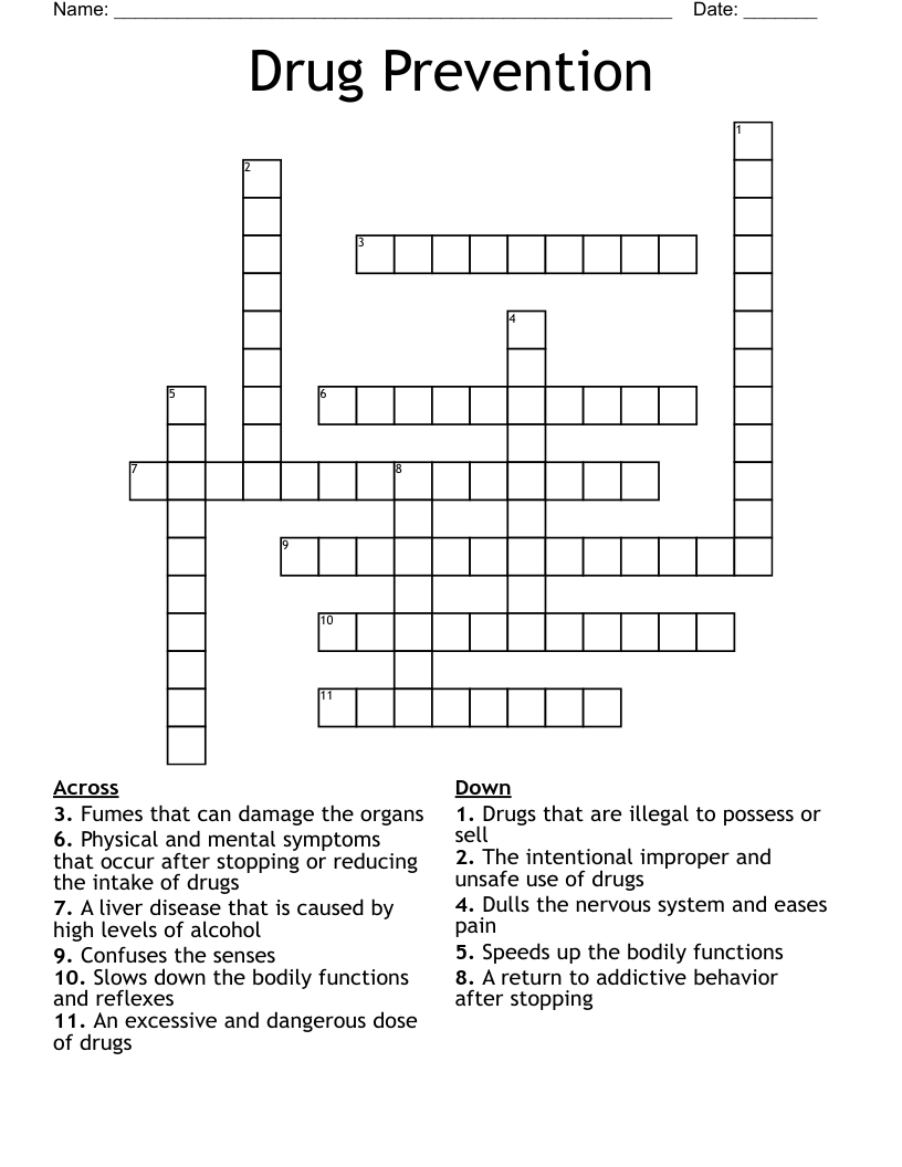 Drug Prevention Crossword WordMint