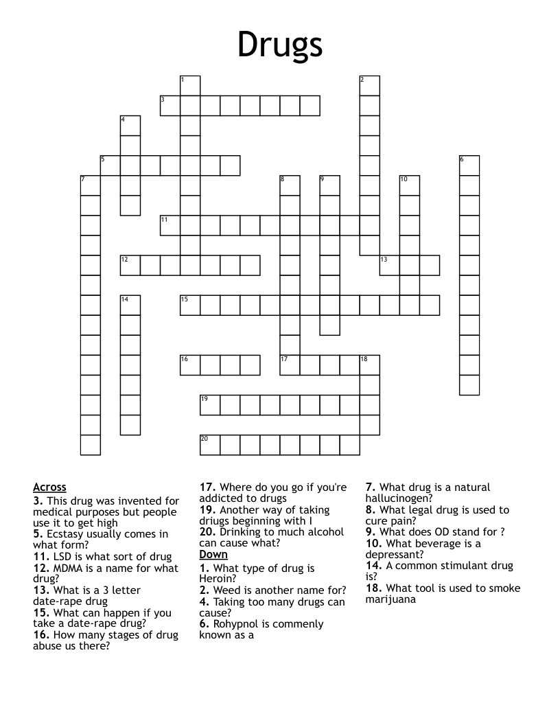 Drugs and alcohol Crossword WordMint