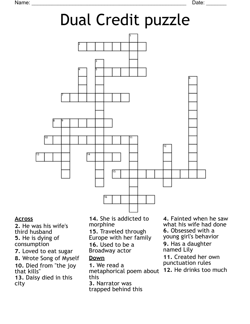 Dual Credit puzzle Crossword WordMint