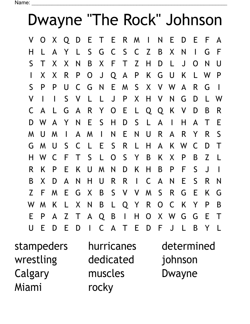 Dwayne "The Rock" Johnson Word Search WordMint