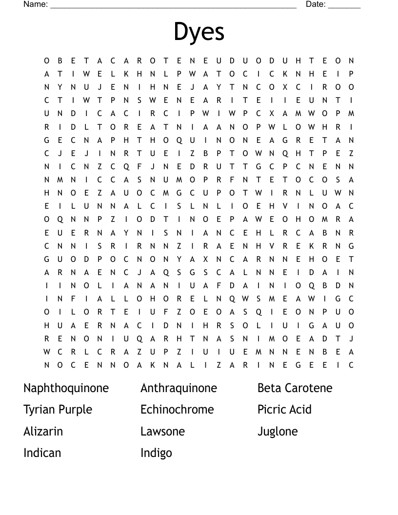 Dyes Word Search WordMint