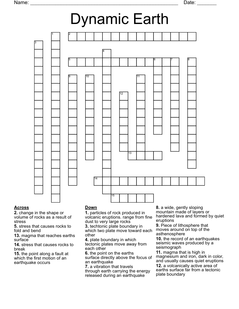 Dynamic Earth Crossword WordMint