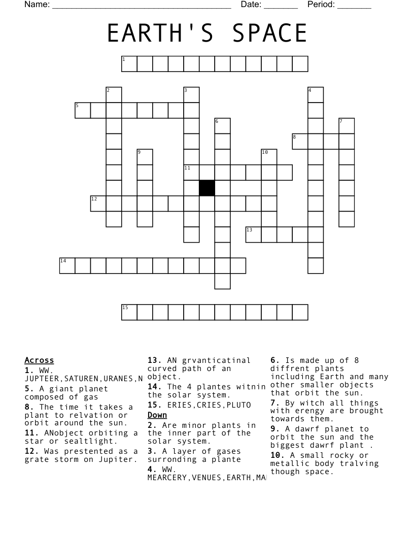 EARTH'S SPACE Crossword WordMint
