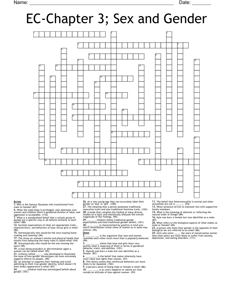 ECChapter 3; Sex and Gender Crossword WordMint