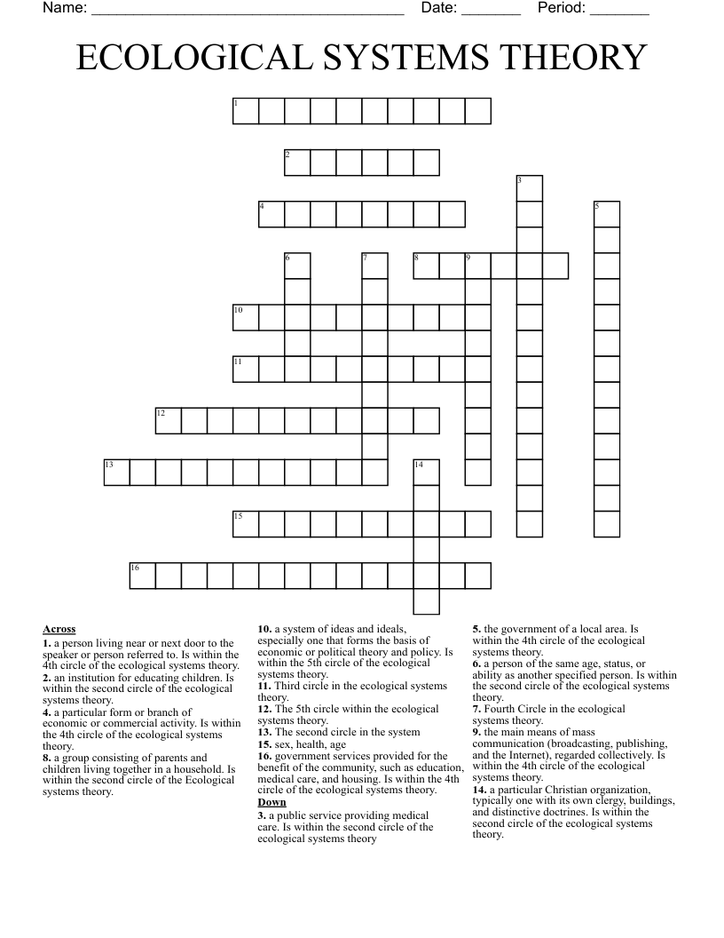 ECOLOGICAL SYSTEMS THEORY Crossword WordMint