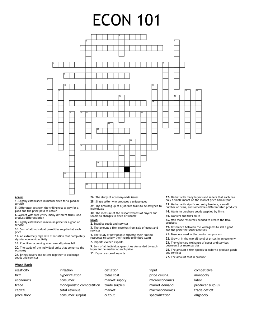 ECON 101 Crossword WordMint