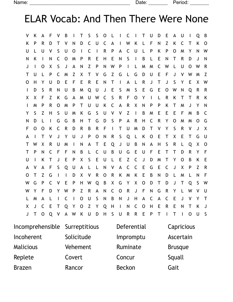 "And Then There Were None" By Agatha Christie Crossword WordMint